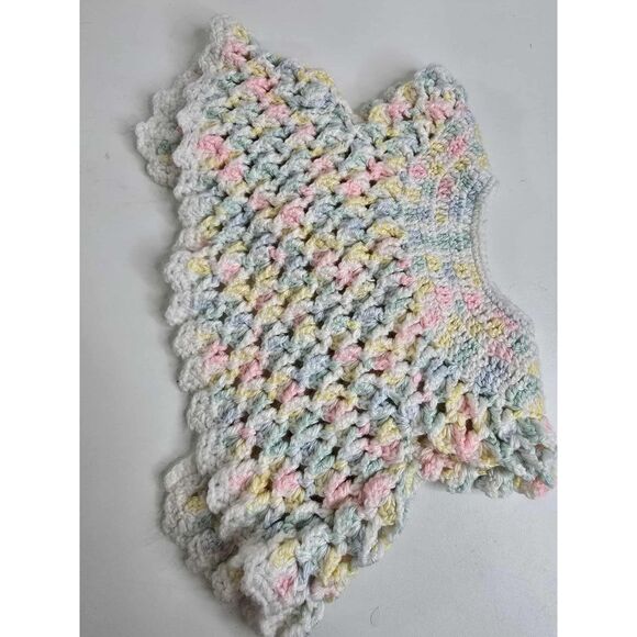 Vintage Handmade Baby Crochet Sweater Cardigan – Pastel Rainbow Stitch, NB-3 Mos - Picture 3 of 6